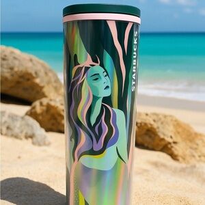 Starbucks Tumbler Mermaid Abstract Art Holographic Shimmer Insulated Cold‎ Cup